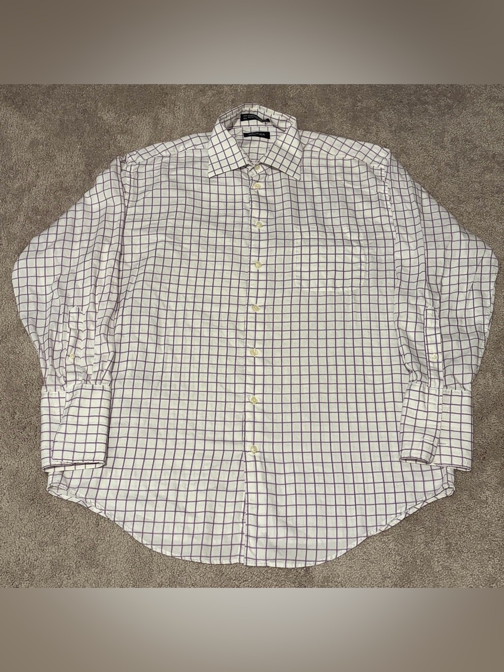 Nautica Button Down French Cuff Dress Shirt Size 16 1/2 32-33 Single Pocket